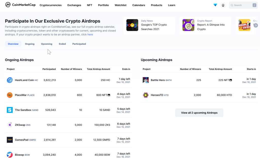 coin market cap airdrops
