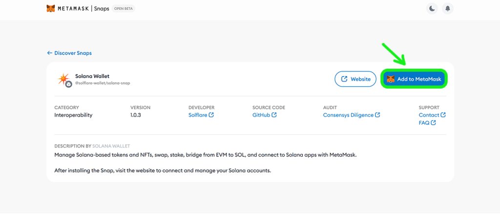 Instalacija Solana wallet Metamask Snaps